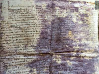I documenti, seppur con grandi macchie di umidit� ed erose in pi� punti, mostrano ancora la raffinata grafia medievale